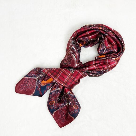 Accessories - Vintage Scarf Burgundy Navy Paisley Pattern Square